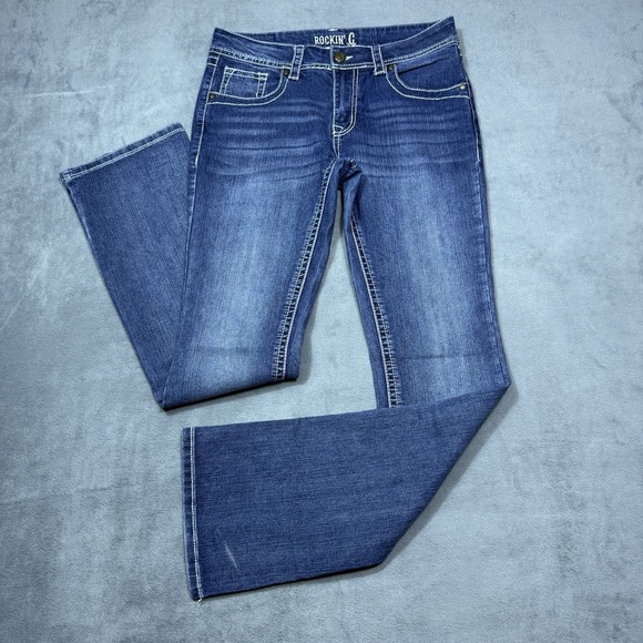 Rockin C Denim - Rockin C Jeans Womens 29x33 Bootcut Lowrise Embroidered Pockets Thick Stitch USA
